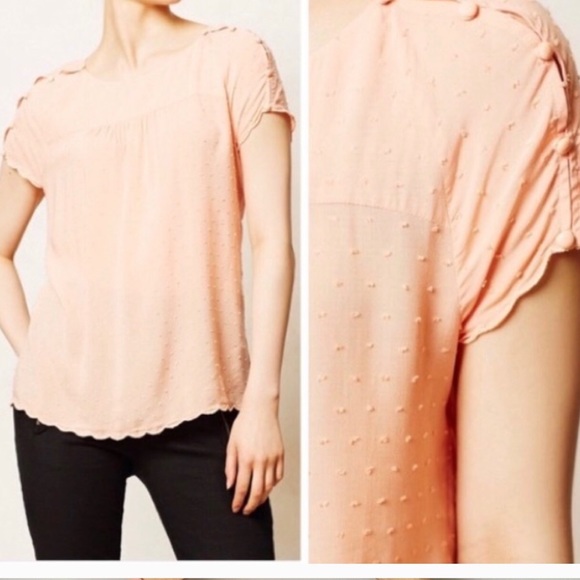 Anthropology Maeve peach scalloped top - Picture 2 of 8
